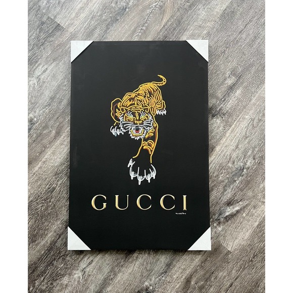 RARE Gucci Tiger by Fairchild Paris Canvas Designer Wall Art Black 24×36 - Picture 1 of 3